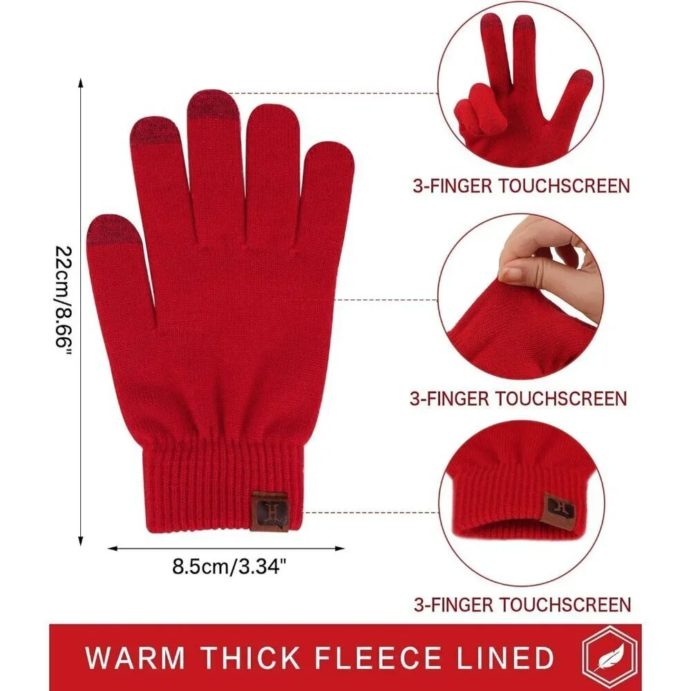 Women's Red Winter Touchscreen Wool Magic Warm Knit Fleece Lined Gloves